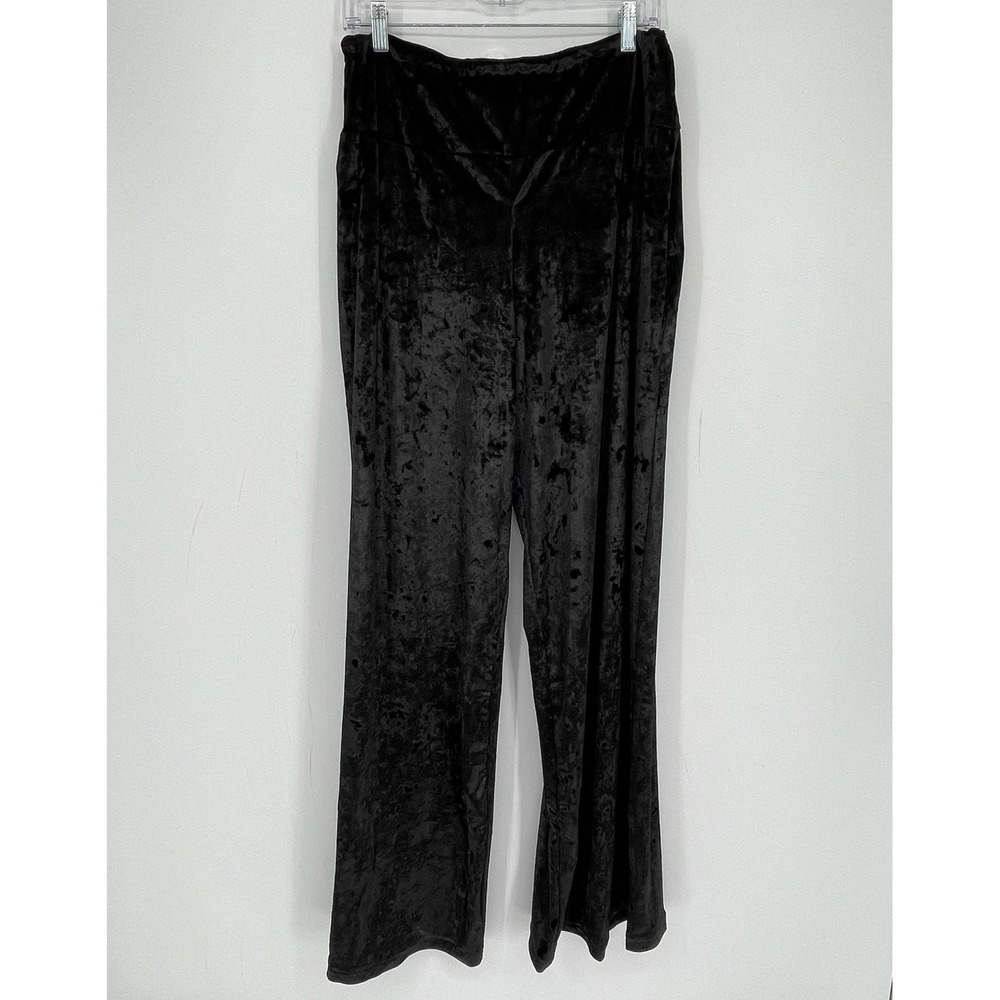 Women's Y2K Black Crushed Velvet High Waisted Goth Grunge Wide Leg Pants Size XL